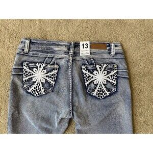 Fashion 2 Love Low Rise Skinny Acid Wash Jeans Embellished Back Pockets Size 13